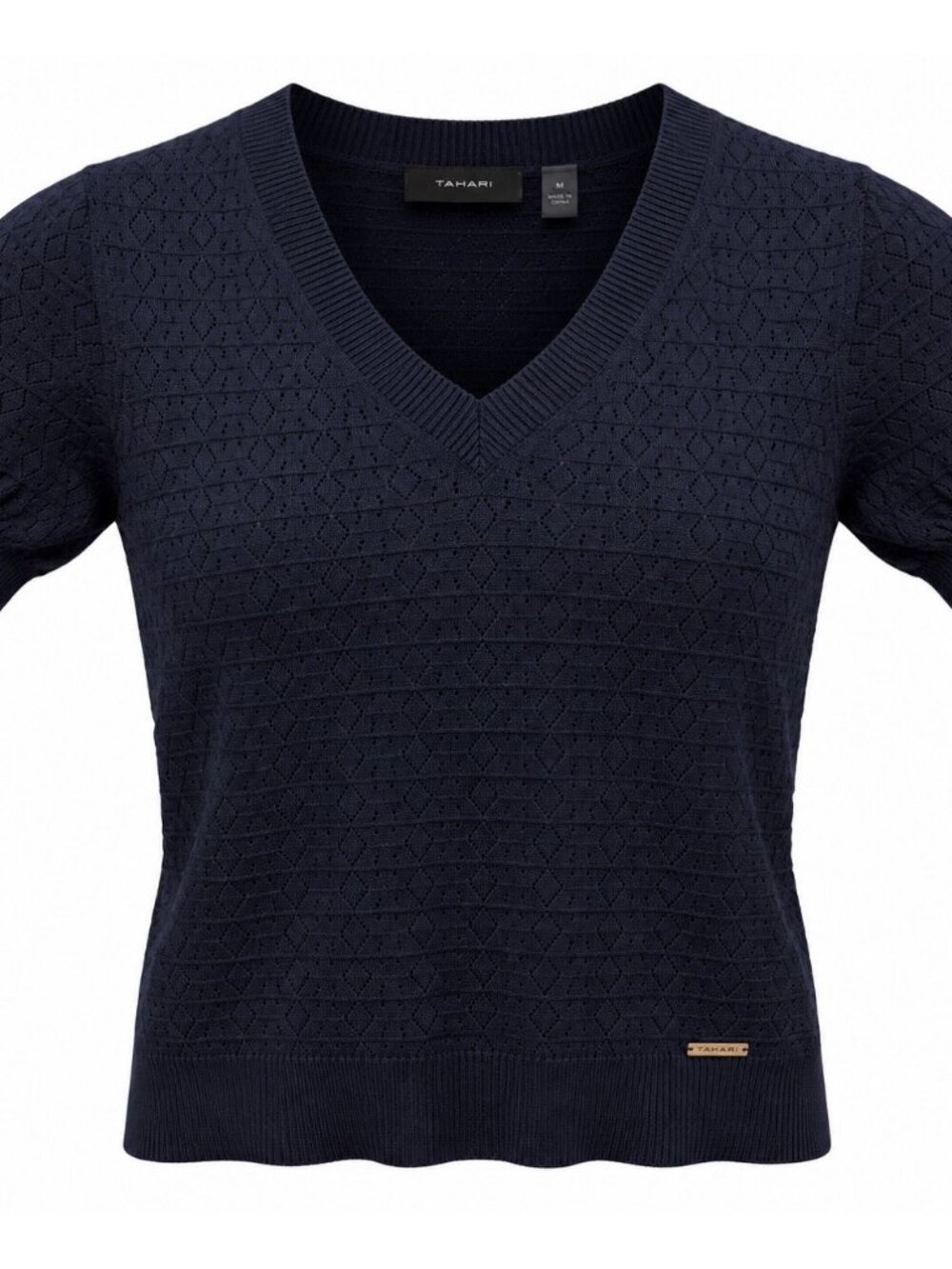 Tahari Navy Pointelle Knit Top M